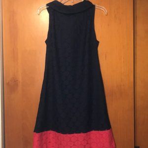 ADRIANNA PAPELL NAVY & PINK CROCHET LACE DRESS